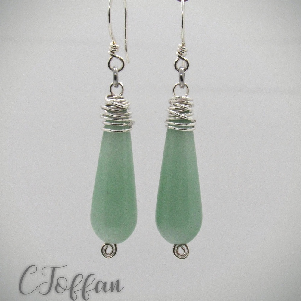 Sterling Silver and Green Aventurine Drop Earrings